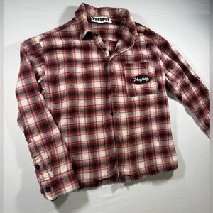 PacSun x Playboy Red Plaid Flannel Shirt - Big Back Logo - Size S Grunge Y2K